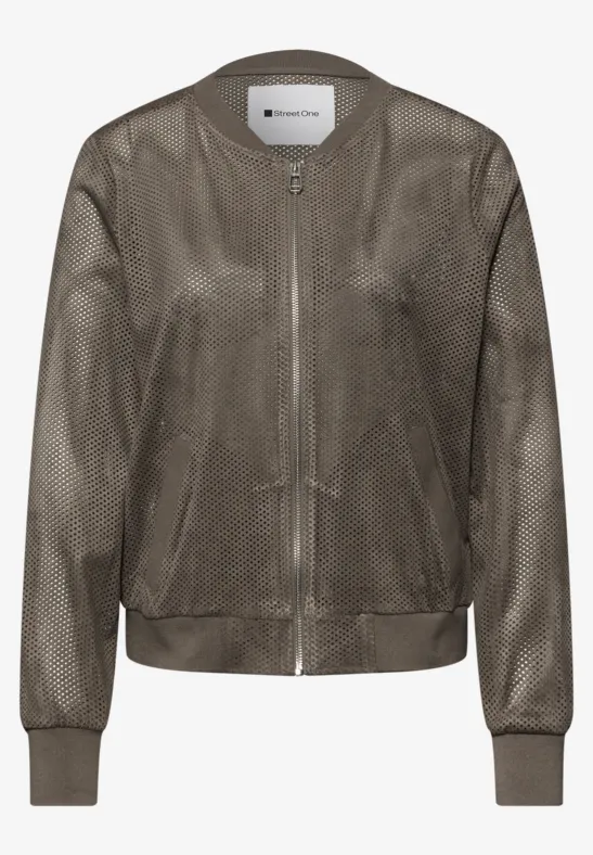 Blouson van velours mesh met ritssluiting dark beige