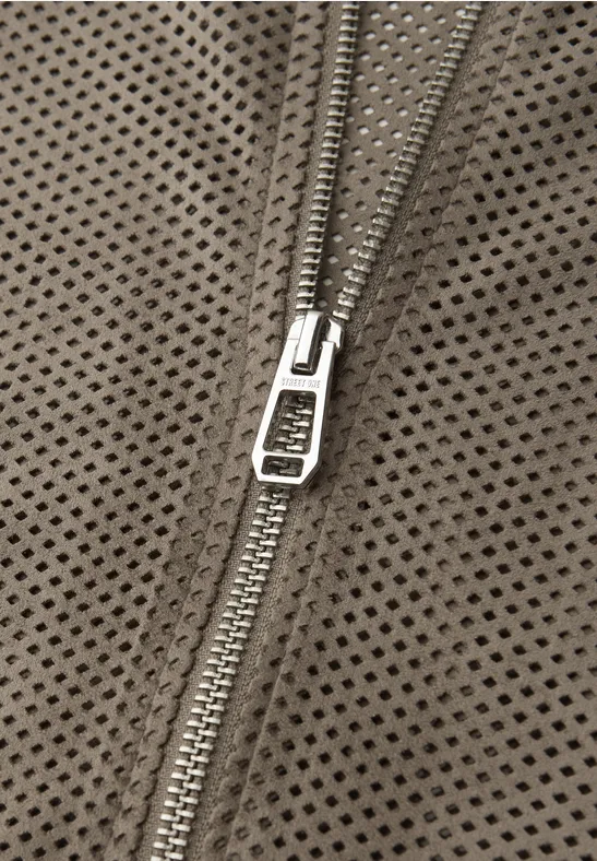 Blouson van velours mesh met ritssluiting dark beige