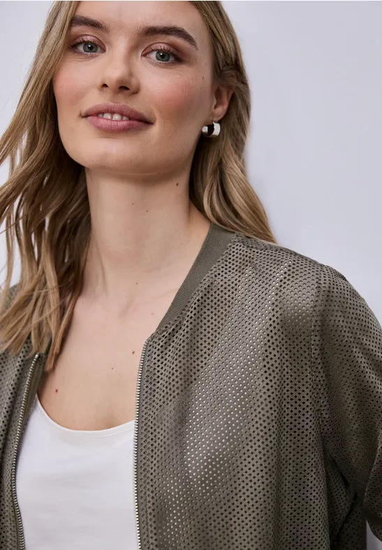 Blouson van velours mesh met ritssluiting dark beige