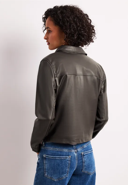Jacke im Leder-Look mit Knöpfen espresso brown