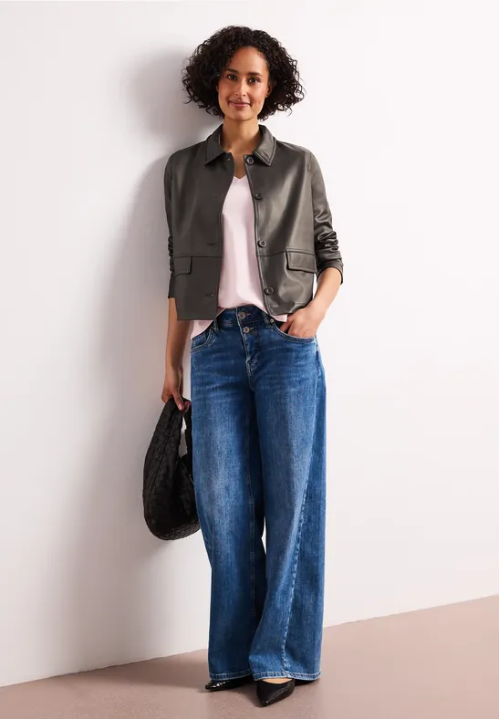 Jacke im Leder-Look mit Knöpfen espresso brown