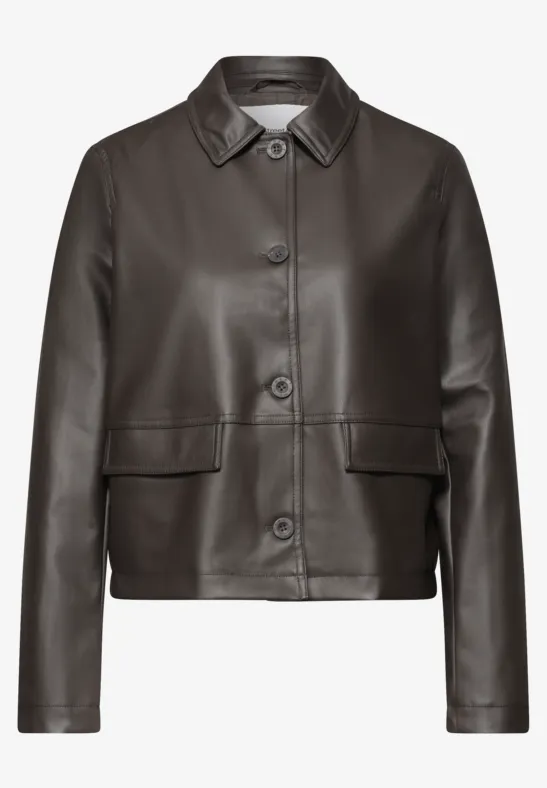 Jacke im Leder-Look mit Knöpfen espresso brown