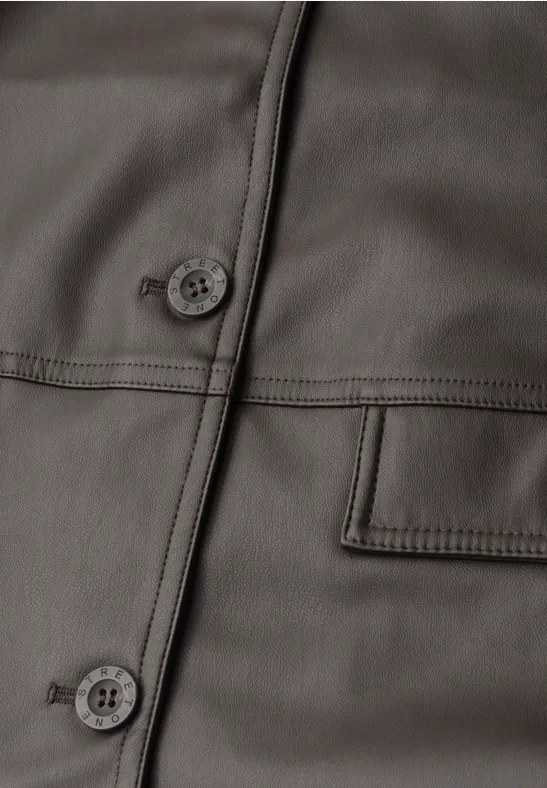 Jacke im Leder-Look mit Knöpfen espresso brown