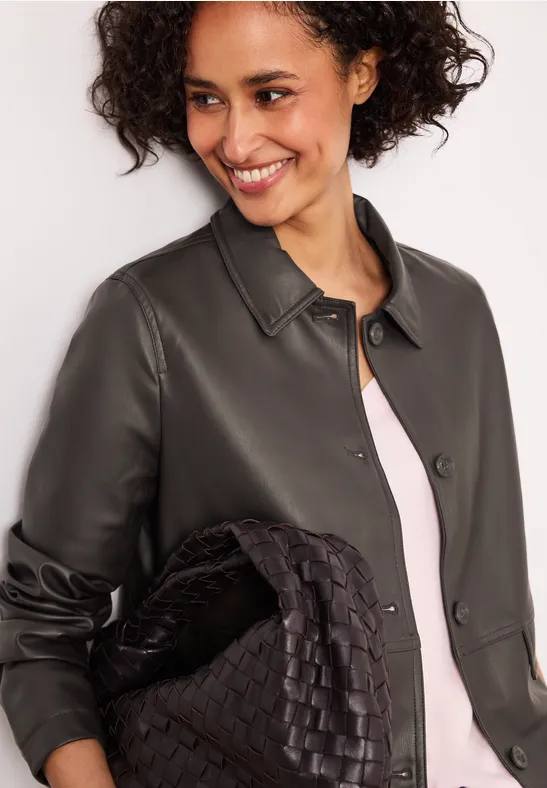 Jacke im Leder-Look mit Knöpfen espresso brown