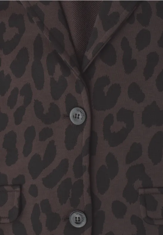 Brauner Blazer mit dunklem Leopardenmuster und Knöpfen