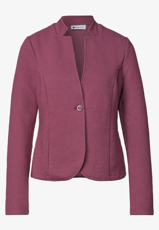 Roze blazer, éénknopsluiting, getailleerd, lange mouwen