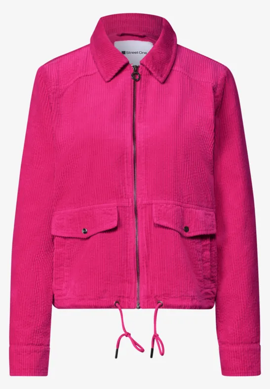 Veste fuchsia à fermeture éclair, col chemise et poches plaquées