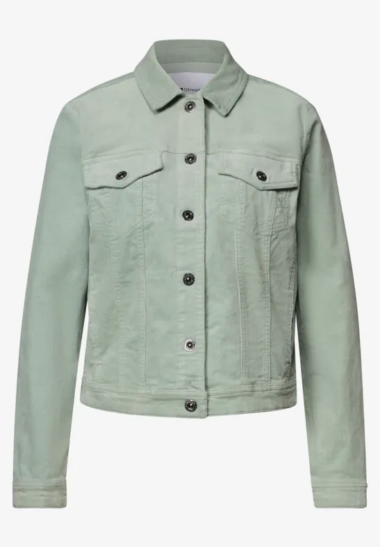 Veste en jean vert clair à boutons et poches poitrine