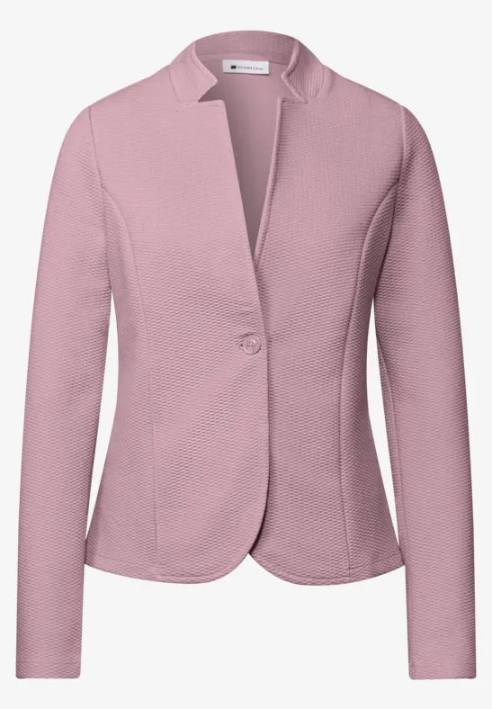 Rosa Damen-Blazer mit Ein-Knopf-Verschluss, schmaler Passform und langen Ärmeln.