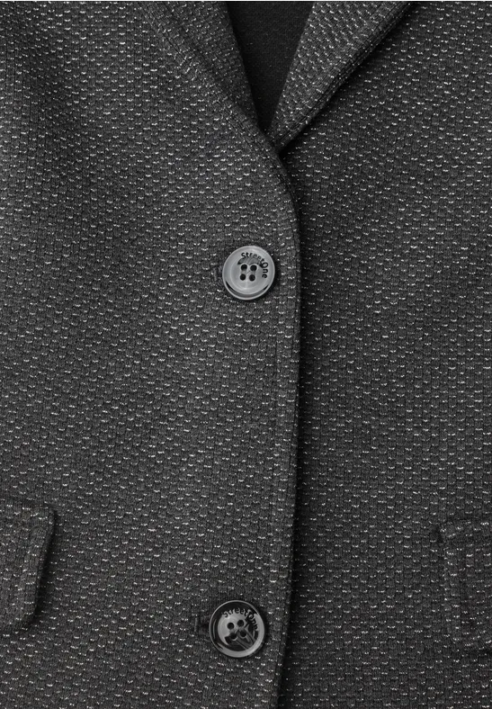 Dunkelgrauer, fein strukturierter Blazer mit zwei Knöpfen und Pattentaschen.