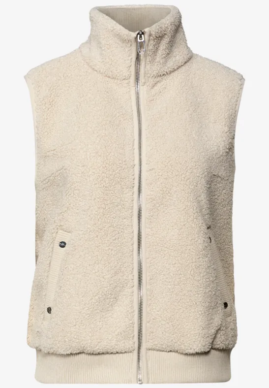 Teddy-Weste mit Strickdetail soft fawn beige