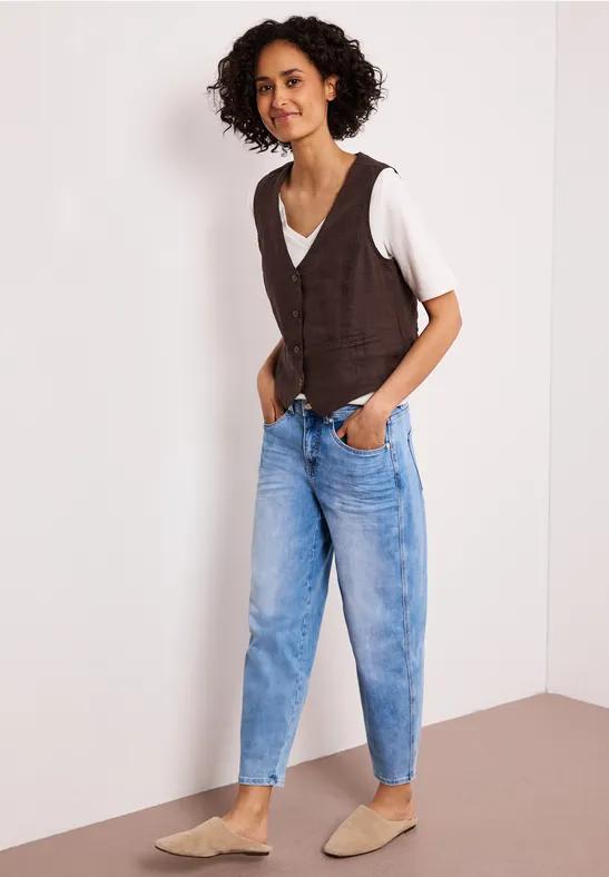 Weste mit V-Neck und Knöpfen aus Leinen espresso brown