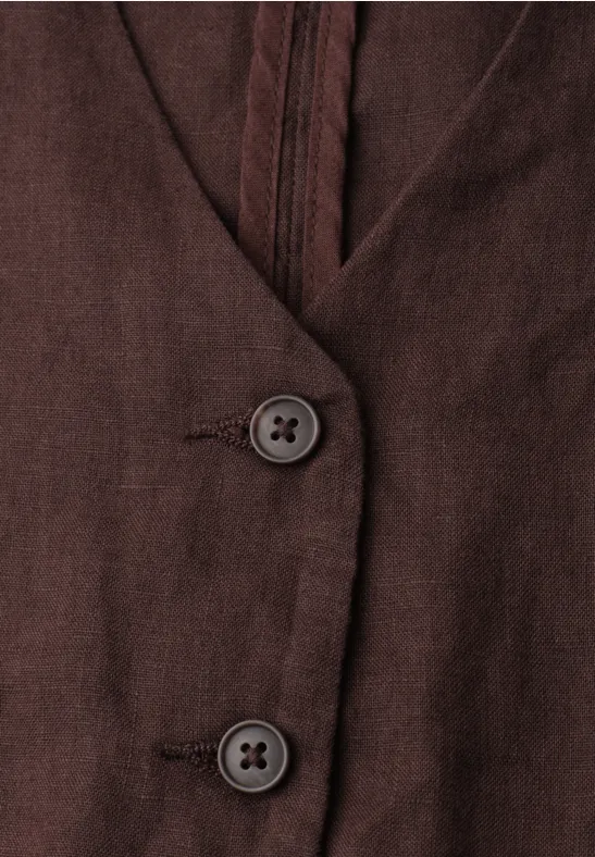 Weste mit V-Neck und Knöpfen aus Leinen espresso brown