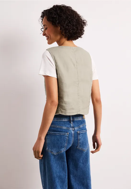 Weste mit V-Neck und Knöpfen aus Leinen timeless beige