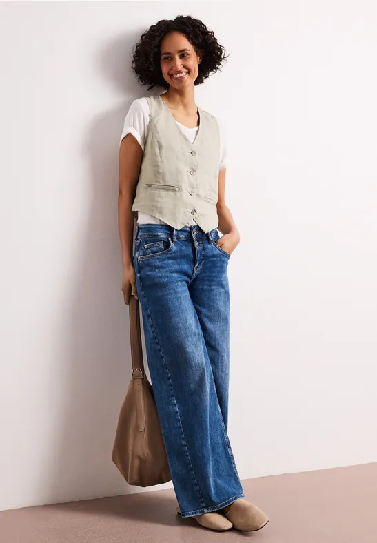 Weste mit V-Neck und Knöpfen aus Leinen timeless beige