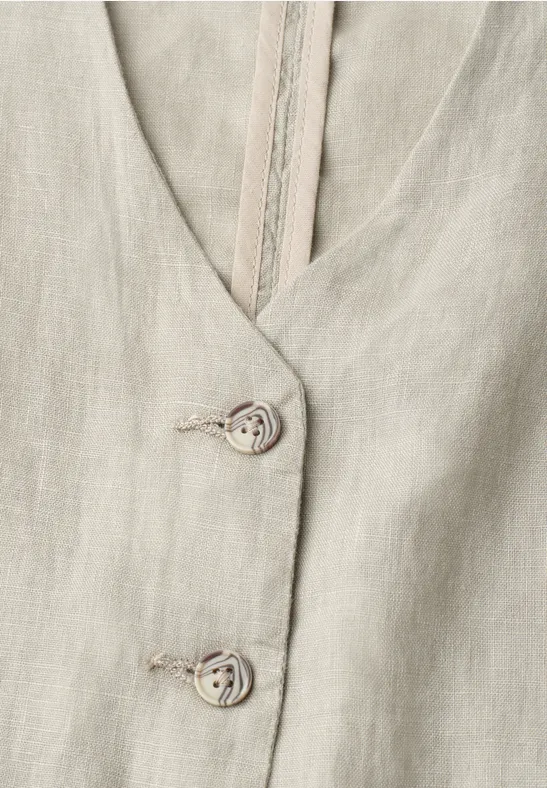 Weste mit V-Neck und Knöpfen aus Leinen timeless beige