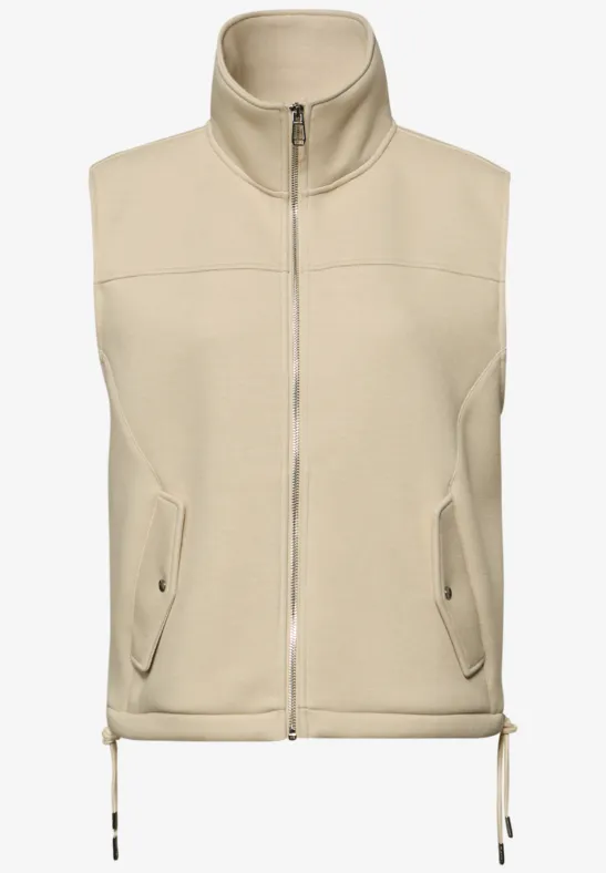 Kort vest met trekkoord smoke beige mel.