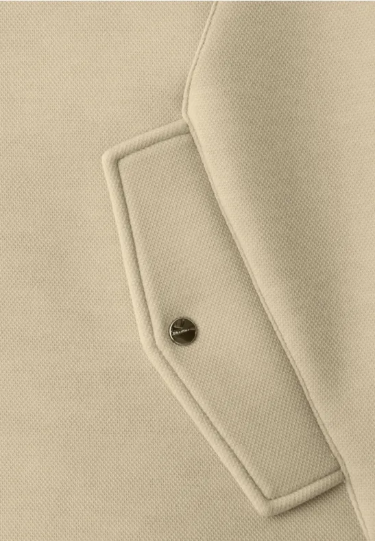 Kort vest met trekkoord smoke beige mel.