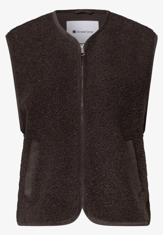 Ärmellose Fleece-Weste in dunklem Braun mit Reißverschluss und Taschen