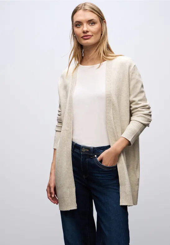 Cardigan mit Rollkante tusk cream mel.