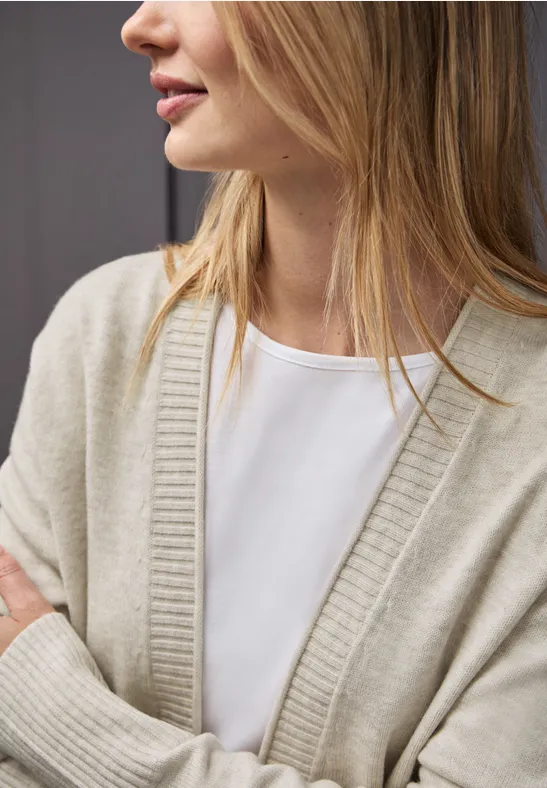 Cardigan mit Rollkante tusk cream mel.