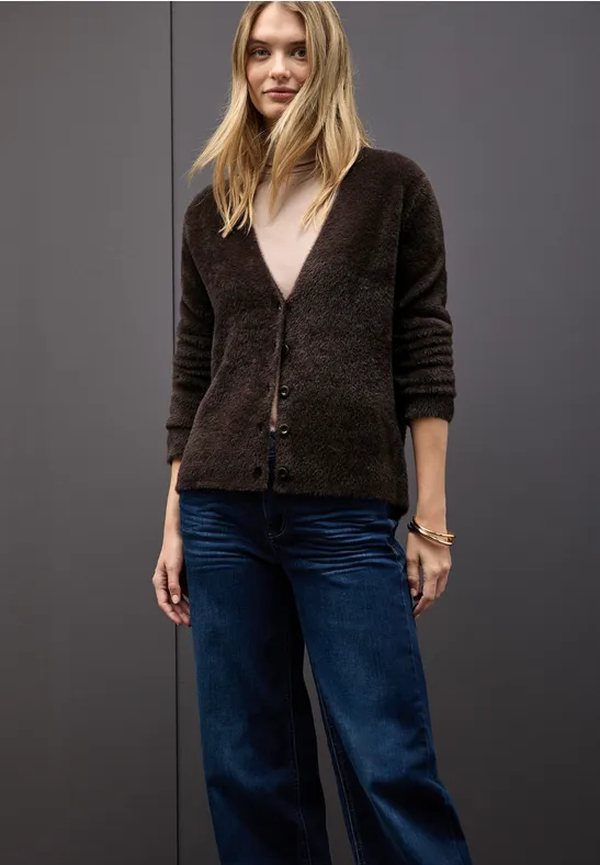 Kuscheliger V-Neck Cardigan deep roast brown