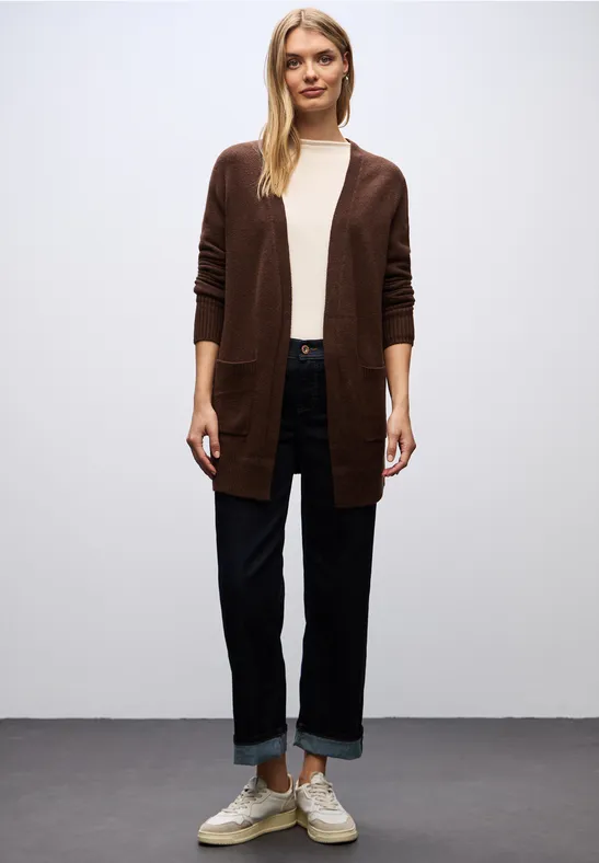 Offener Cardigan dark hazelnut brown mel.