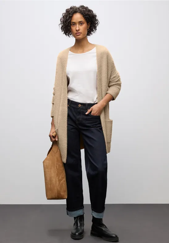Langer Federgarn Cardigan sanded beige