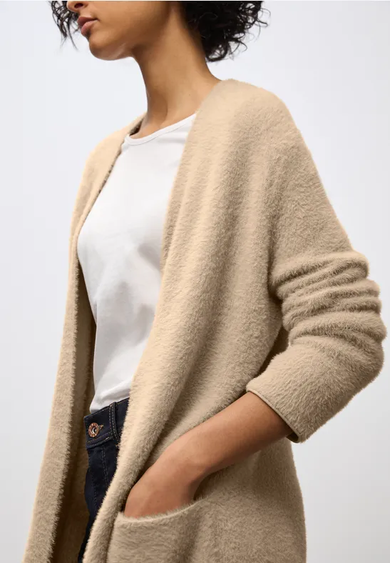 Langer Federgarn Cardigan sanded beige
