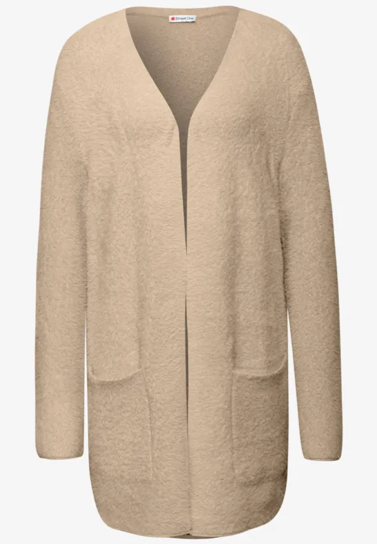 Langer Federgarn Cardigan sanded beige