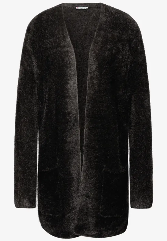 Langer Federgarn Cardigan darkest brown