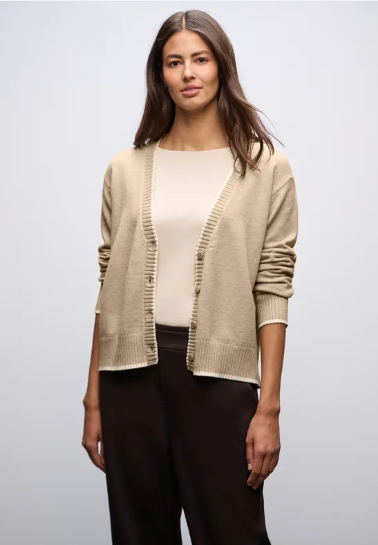 Cardigan mit Kontrastdetails sanded beige mel.