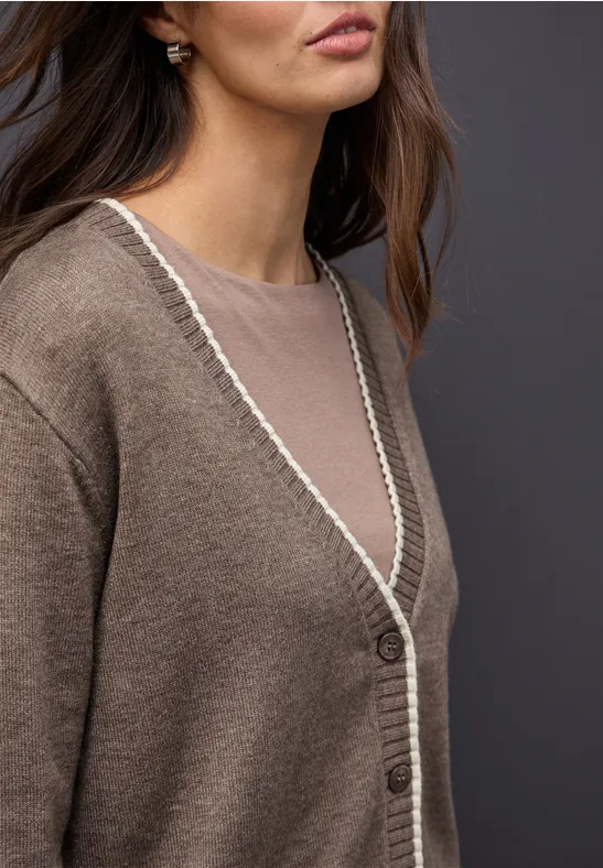 Cardigan mit Kontrastdetails silk brown mel.