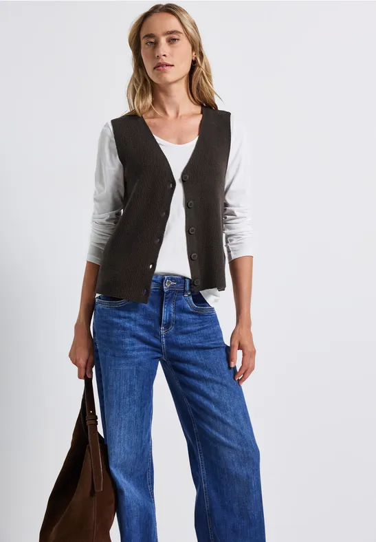 Gilet en maille côtelée douce deep roast brown