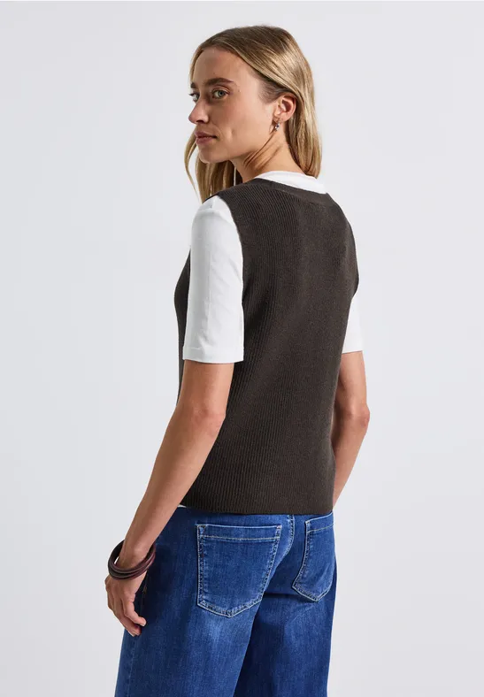 Gilet en maille côtelée douce deep roast brown