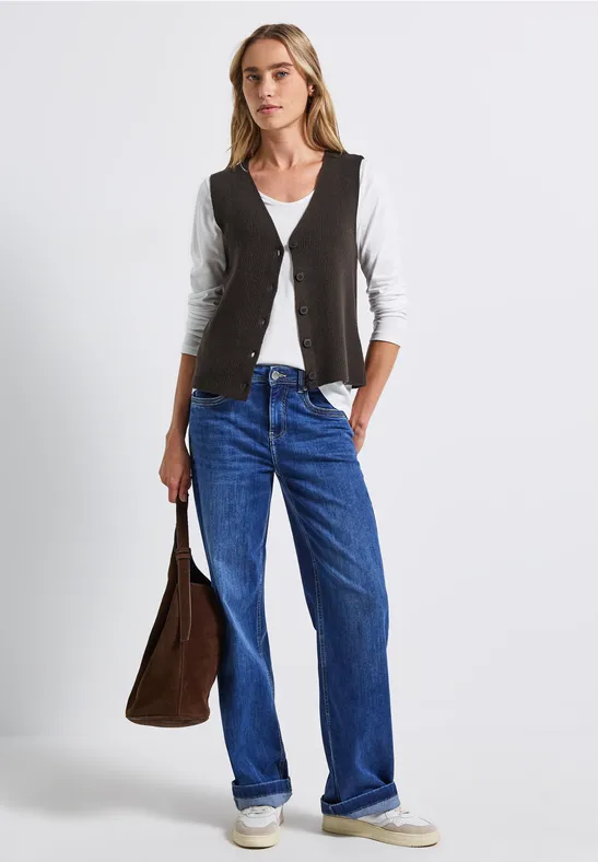 Gilet en maille côtelée douce deep roast brown