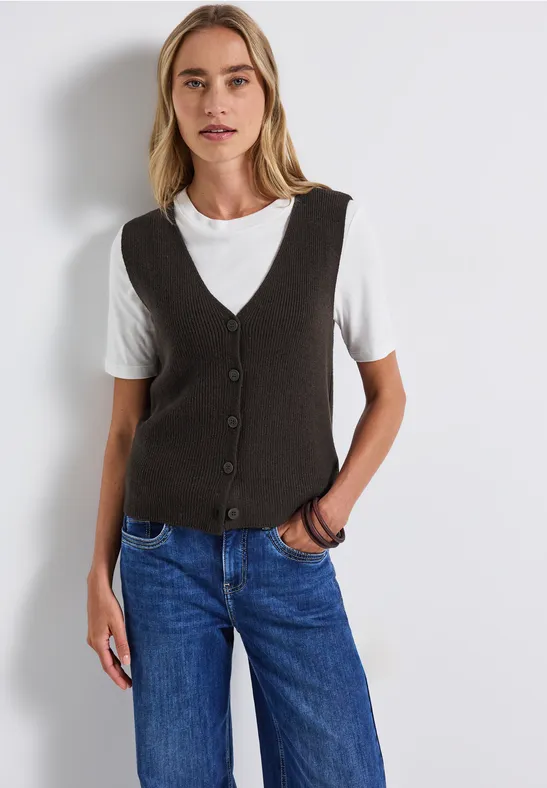 Gilet en maille côtelée douce deep roast brown
