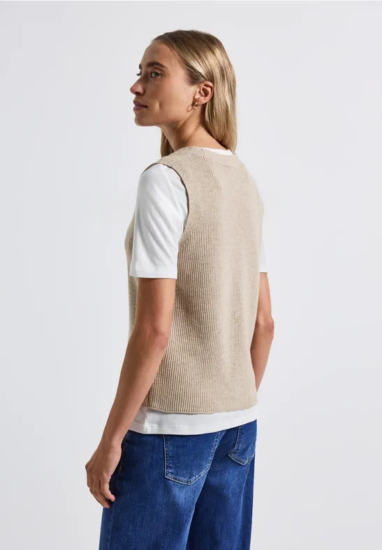 Softe Rippstrick-Weste morning beige mel.