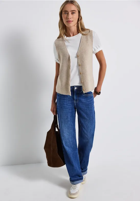 Softe Rippstrick-Weste morning beige mel.