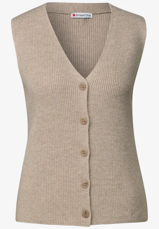Softe Rippstrick-Weste morning beige mel.