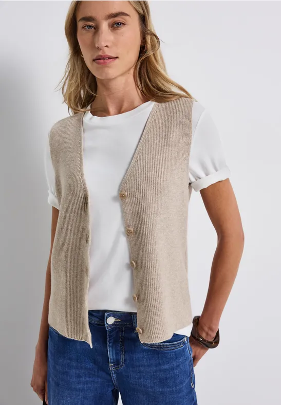 Softe Rippstrick-Weste morning beige mel.