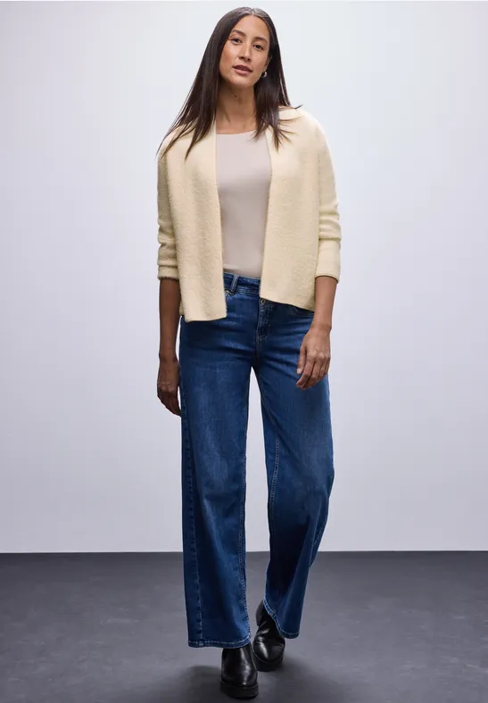 Offener Federgarn-Cardigan soft beige