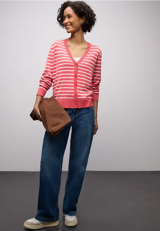 Gestreifter Cardigan striking coral