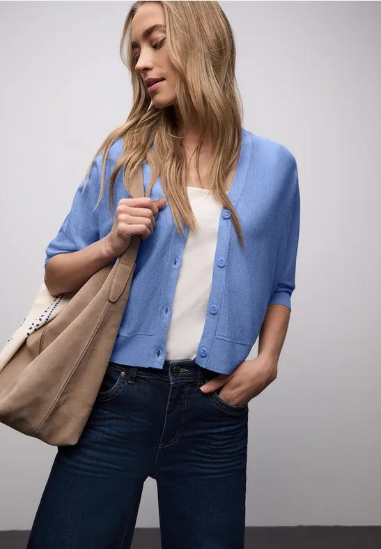 Cardigan in Unifarbe bonnet blue mel.