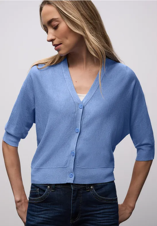 Cardigan in Unifarbe bonnet blue mel.