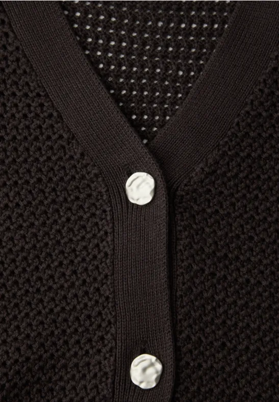 Vest met korte mouwen, V-hals en structuur espresso brown