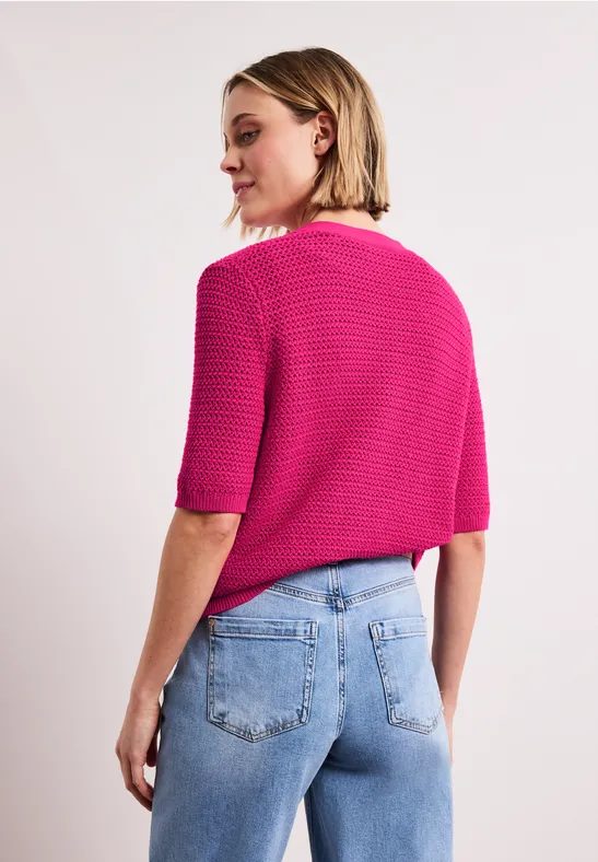 Kurzarm Cardigan mit V-Neck und Struktur magenta dream