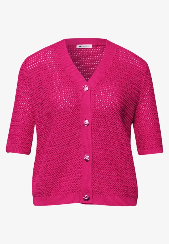 Kurzarm Cardigan mit V-Neck und Struktur magenta dream