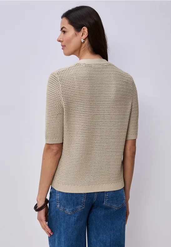 Kurzarm Cardigan mit V-Neck und Struktur clay sand