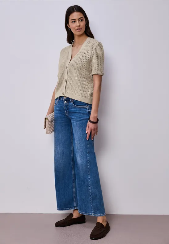 Kurzarm Cardigan mit V-Neck und Struktur clay sand